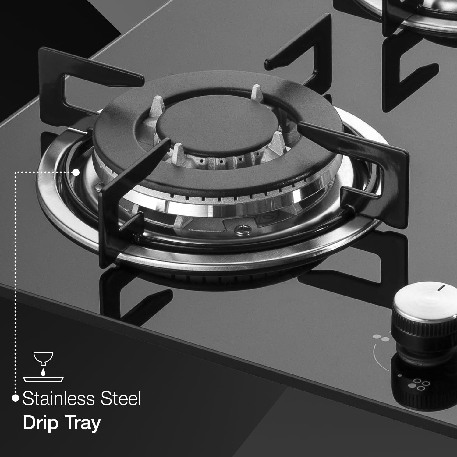 KAFF | 60CM 4 Burners Built-in Hob/Hobtop For Modular kitchen | Auto Electric Ignition | Italian Burner, Enamelled Matt Finish | Easy Grip Knobs | 8 MM Toughened Glass | Black | NE4B60GFX 