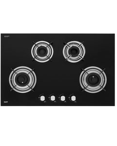 KAFF Built-in Hobs 4 Burners, Auto Electric Ignition Glass Top, 80 CM, Powerful Brass Burners, 8 MM Thick Toughened Glass, Enamelled Matt Grills (Black) | HBR 804 