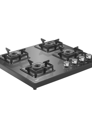 KAFF Gas Stove/Cooktop 4 Burners with Auto Electric Ignition 58 CM, Black Coated Brass Burners, Slim Line Design, Enamelled Pan Support with Integrated Flame Protector (Black) | CTS584BAI | 
