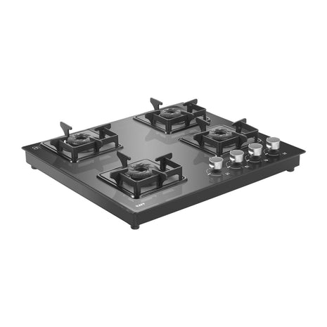 KAFF Gas Stove/Cooktop 4 Burners with Auto Electric Ignition 58 CM, Black Coated Brass Burners, Slim Line Design, Enamelled Pan Support with Integrated Flame Protector (Black) | CTS584BAI | 
