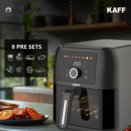 KAFF KFR8 Air Fryer 8L, 1700W with Digital Control | Fry, Bake, Roast, Defrost, Grill & Reheat with less Oil and Cholesterol | 8 Preset Control, LED Display & Touch Control, Shake/Flip Reminder 