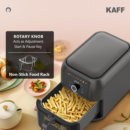 KAFF KFR8 Air Fryer 8L, 1700W with Digital Control | Fry, Bake, Roast, Defrost, Grill & Reheat with less Oil and Cholesterol | 8 Preset Control, LED Display & Touch Control, Shake/Flip Reminder 