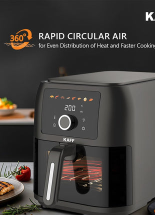 KAFF KFR8 Air Fryer 8L, 1700W with Digital Control | Fry, Bake, Roast, Defrost, Grill & Reheat with less Oil and Cholesterol | 8 Preset Control, LED Display & Touch Control, Shake/Flip Reminder 