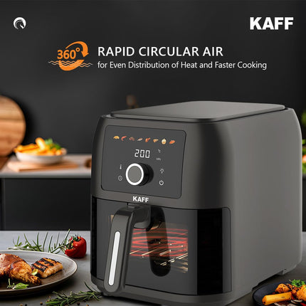 KAFF KFR8 Air Fryer 8L, 1700W with Digital Control | Fry, Bake, Roast, Defrost, Grill & Reheat with less Oil and Cholesterol | 8 Preset Control, LED Display & Touch Control, Shake/Flip Reminder 