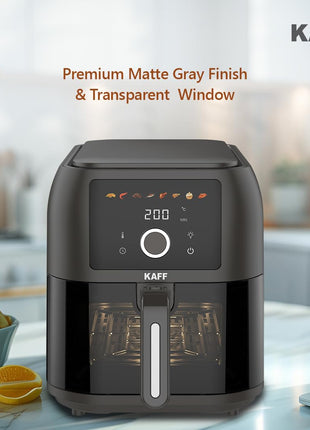 KAFF KFR8 Air Fryer 8L, 1700W with Digital Control | Fry, Bake, Roast, Defrost, Grill & Reheat with less Oil and Cholesterol | 8 Preset Control, LED Display & Touch Control, Shake/Flip Reminder 