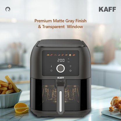 KAFF KFR8 Air Fryer 8L, 1700W with Digital Control | Fry, Bake, Roast, Defrost, Grill & Reheat with less Oil and Cholesterol | 8 Preset Control, LED Display & Touch Control, Shake/Flip Reminder 