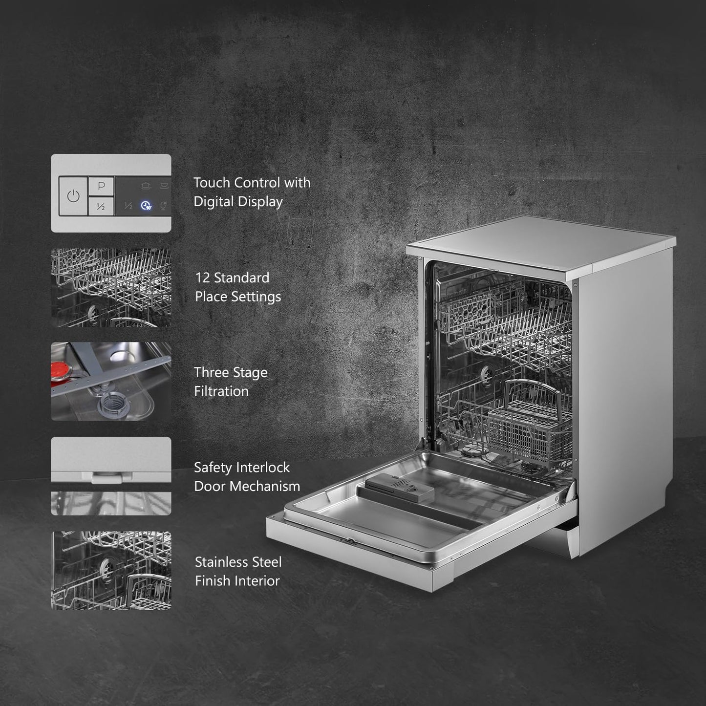 KAFF Vetra 12 Place Setting, Free standing Dishwasher with Intensive Wash, 3 Stage Filtration, A+ Energy Efficiency (DW VETRA 60, Silver) 