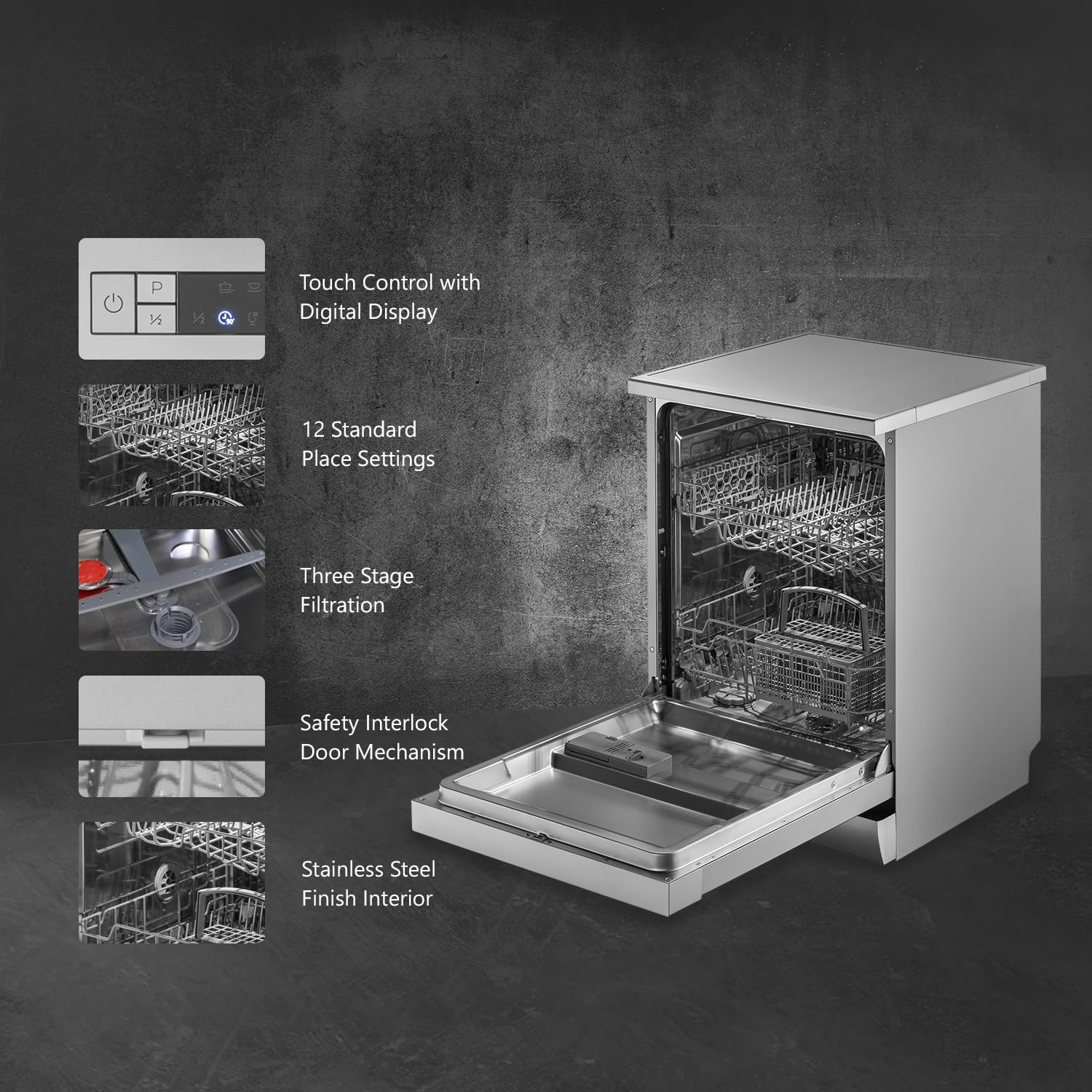 KAFF Vetra 12 Place Setting, Free standing Dishwasher with Intensive Wash, 3 Stage Filtration, A+ Energy Efficiency (DW VETRA 60, Silver) 