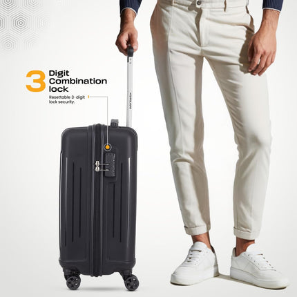 KAMILIANT by American Tourister Cabin Savvy 55 Cms Small (PP) Hard Sided 8 Wheels Spinner Luggage/Suitcase/Trolley Bag (Black) (Double Wheel) 