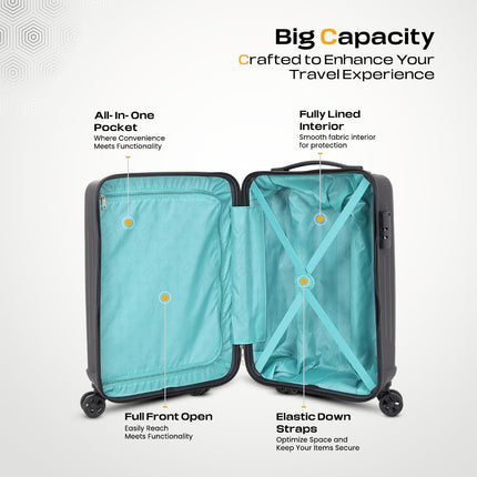 KAMILIANT by American Tourister Cabin Savvy 55 Cms Small (PP) Hard Sided 8 Wheels Spinner Luggage/Suitcase/Trolley Bag (Black) (Double Wheel) 