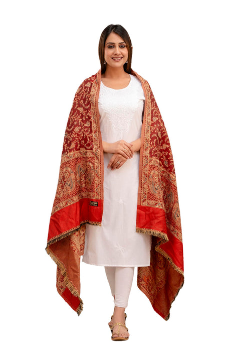 KEATY Kashmiri Kani Wool Shawl for Women | Ethnic Shawl/Stole for Women | Women's Pashmina Wool Kani Weave Shawls Winters (Pack Of 1) (MAROON) 