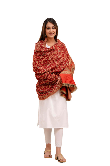 KEATY Kashmiri Kani Wool Shawl for Women | Ethnic Shawl/Stole for Women | Women's Pashmina Wool Kani Weave Shawls Winters (Pack Of 1) (MAROON) 
