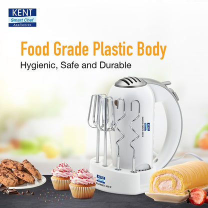 KENT 16051 Hand Blender 300 W | 5 Variable Speed Control | Multiple Beaters & Dough Hooks | Turbo Function, Plastic, 300 Watts 