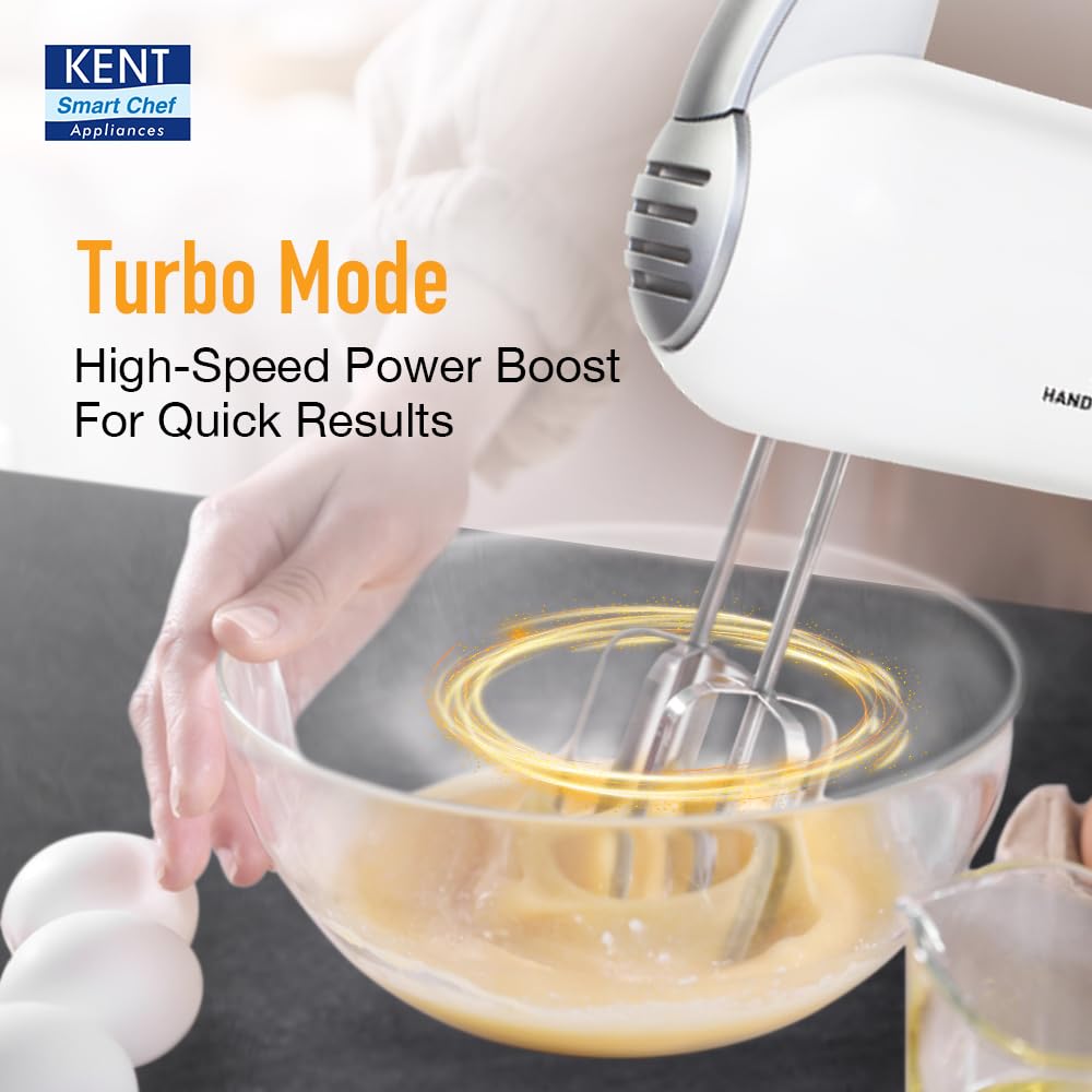 KENT 16051 Hand Blender 300 W | 5 Variable Speed Control | Multiple Beaters & Dough Hooks | Turbo Function, Plastic, 300 Watts 