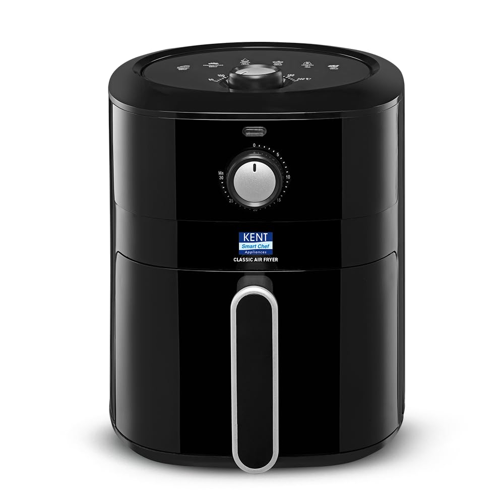 KENT Classic Air Fryer | 1300W Power & 4L Capacity | Fry, Grill, Roast & Bake | Auto Cut-Off | Up To 80% Less Oil Usage | High Temperature & Uniform Heating | Black