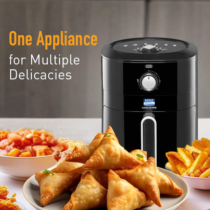 KENT Classic Air Fryer | 1300W Power & 4L Capacity | Fry, Grill, Roast & Bake | Auto Cut-Off | Up To 80% Less Oil Usage | High Temperature & Uniform Heating | Black 