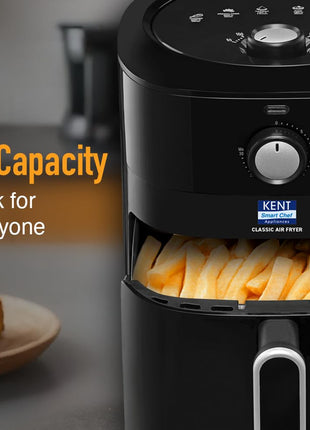 KENT Classic Air Fryer | 1300W Power & 4L Capacity | Fry, Grill, Roast & Bake | Auto Cut-Off | Up To 80% Less Oil Usage | High Temperature & Uniform Heating | Black 