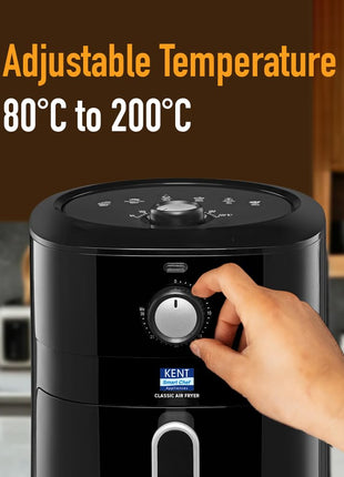KENT Classic Air Fryer | 1300W Power & 4L Capacity | Fry, Grill, Roast & Bake | Auto Cut-Off | Up To 80% Less Oil Usage | High Temperature & Uniform Heating | Black 