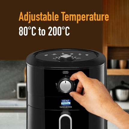KENT Classic Air Fryer | 1300W Power & 4L Capacity | Fry, Grill, Roast & Bake | Auto Cut-Off | Up To 80% Less Oil Usage | High Temperature & Uniform Heating | Black 