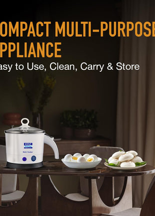 KENT Kettle Multicooker Cum Steamer 1.2 liters 800W| Boiling of Water, Tea,Eggs, Instant Noodle Maker, Steaming idlis, Momos |Inner Stainless Steel without joint and welding & Cool Touch Outer Body 