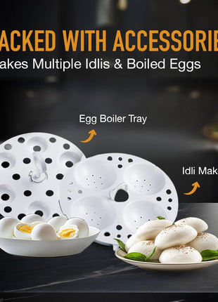 KENT Kettle Multicooker Cum Steamer 1.2 liters 800W| Boiling of Water, Tea,Eggs, Instant Noodle Maker, Steaming idlis, Momos |Inner Stainless Steel without joint and welding & Cool Touch Outer Body 