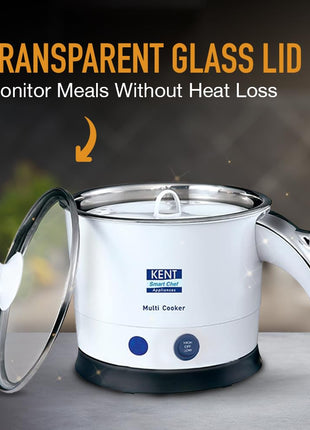 KENT Kettle Multicooker Cum Steamer 1.2 liters 800W| Boiling of Water, Tea,Eggs, Instant Noodle Maker, Steaming idlis, Momos |Inner Stainless Steel without joint and welding & Cool Touch Outer Body 