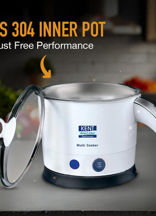 KENT Kettle Multicooker Cum Steamer 1.2 liters 800W| Boiling of Water, Tea,Eggs, Instant Noodle Maker, Steaming idlis, Momos |Inner Stainless Steel without joint and welding & Cool Touch Outer Body 
