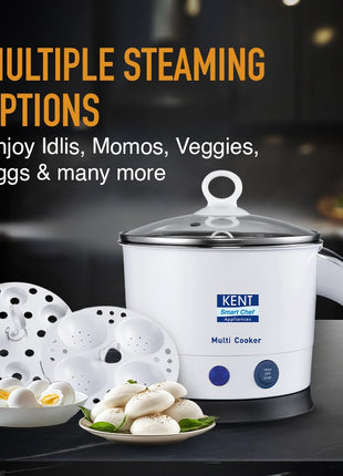 KENT Kettle Multicooker Cum Steamer 1.2 liters 800W| Boiling of Water, Tea,Eggs, Instant Noodle Maker, Steaming idlis, Momos |Inner Stainless Steel without joint and welding & Cool Touch Outer Body 