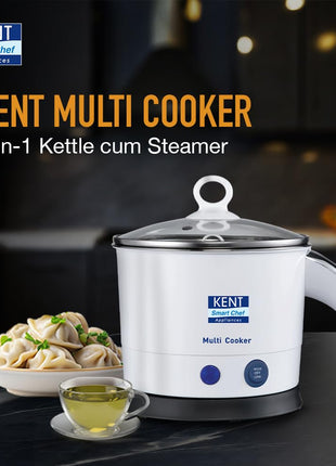 KENT Kettle Multicooker Cum Steamer 1.2 liters 800W| Boiling of Water, Tea,Eggs, Instant Noodle Maker, Steaming idlis, Momos |Inner Stainless Steel without joint and welding & Cool Touch Outer Body 