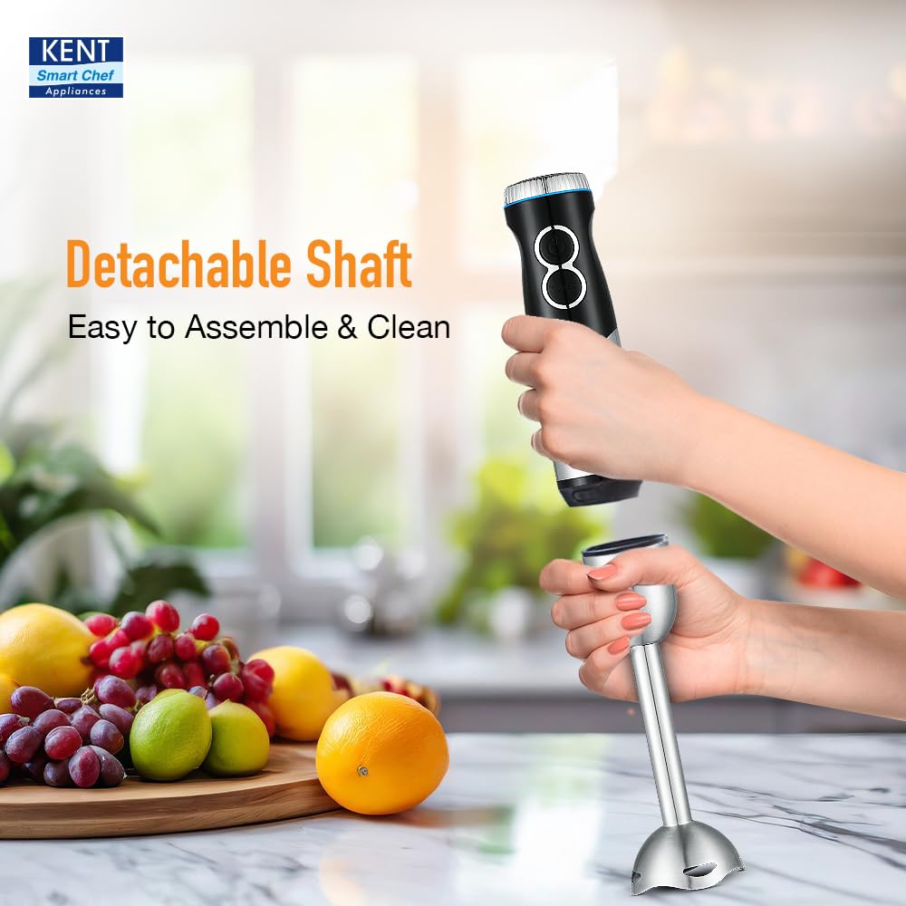 KENT SS Hand Blender 450W | Variable Speed Control | Turbo Switch For Fast Blending | Detachable Shaft For Easy Cleaning | Hot & Cold Blending | Low Noise Dc Motor - Stainless Steel, 450 Watts, Silver 