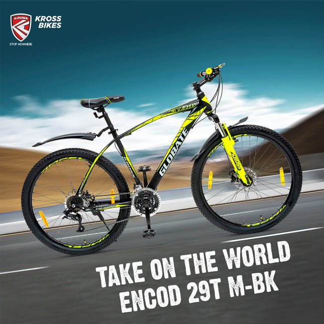 KROSS Encod 29T Unisex Matt Black Multispeed MTB | Steel Frame with Dual Disc Brakes and Front Suspension Fork | Ideal for 15+ Years (21 Speed, Yellow) 