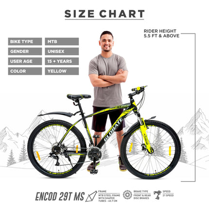 KROSS Encod 29T Unisex Matt Black Multispeed MTB | Steel Frame with Dual Disc Brakes and Front Suspension Fork | Ideal for 15+ Years (21 Speed, Yellow) 