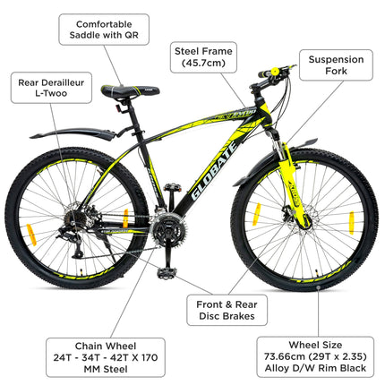 KROSS Encod 29T Unisex Matt Black Multispeed MTB | Steel Frame with Dual Disc Brakes and Front Suspension Fork | Ideal for 15+ Years (21 Speed, Yellow) 