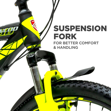 KROSS Encod 29T Unisex Matt Black Multispeed MTB | Steel Frame with Dual Disc Brakes and Front Suspension Fork | Ideal for 15+ Years (21 Speed, Yellow) 