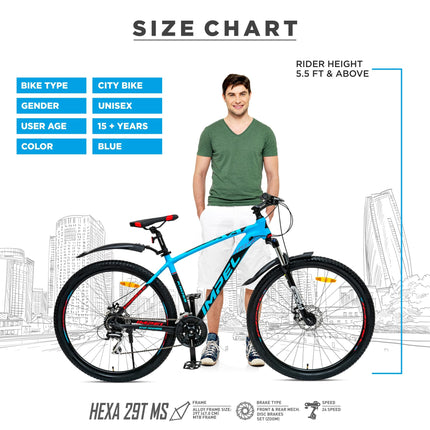 KROSS Hexa 29T Unisex Matt Black Multispeed (Shimano 24-Speed) MTB | Alloy Frame with Dual Disc Brakes and Front Suspension Fork | Ideal for 15+ Years (Blue) 