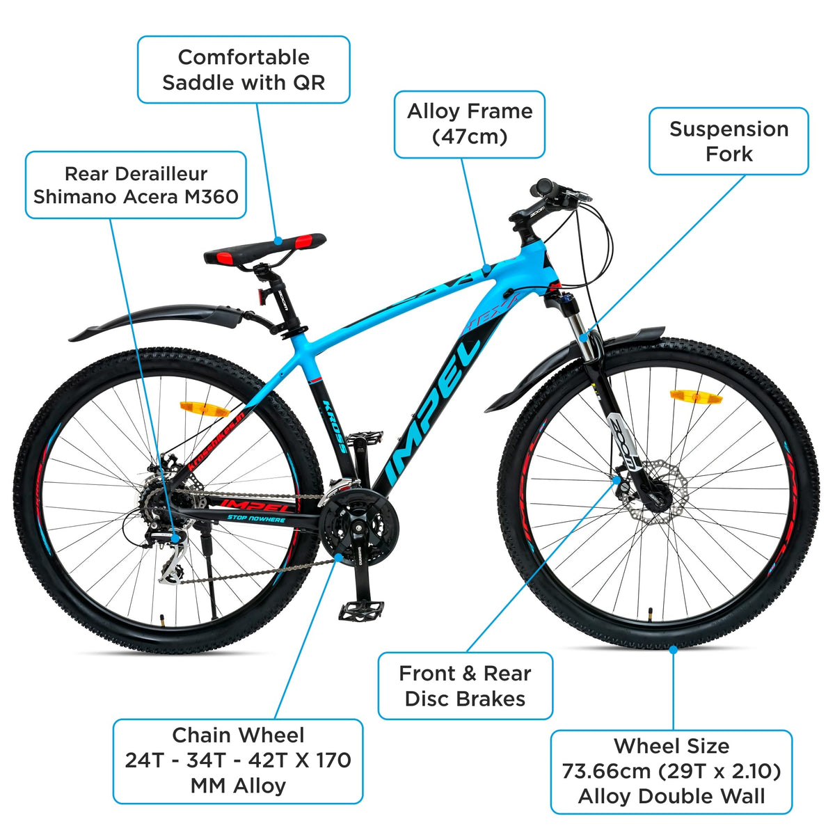 KROSS Hexa 29T Unisex Matt Black Multispeed (Shimano 24-Speed) MTB | Alloy Frame with Dual Disc Brakes and Front Suspension Fork | Ideal for 15+ Years (Blue) 