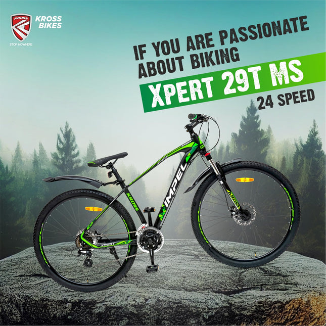 KROSS Xpert 29T Unisex Matt Black Multispeed (Shimano 24-Speed) MTB | Alloy Frame with Dual Disc Brakes and Front Suspension Fork | Ideal for 15+ Years (Green) 