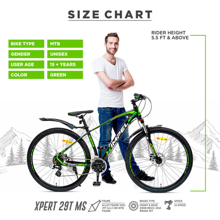 KROSS Xpert 29T Unisex Matt Black Multispeed (Shimano 24-Speed) MTB | Alloy Frame with Dual Disc Brakes and Front Suspension Fork | Ideal for 15+ Years (Green) 