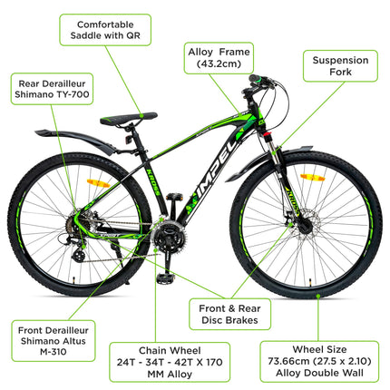 KROSS Xpert 29T Unisex Matt Black Multispeed (Shimano 24-Speed) MTB | Alloy Frame with Dual Disc Brakes and Front Suspension Fork | Ideal for 15+ Years (Green) 