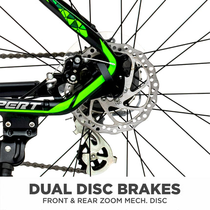 KROSS Xpert 29T Unisex Matt Black Multispeed (Shimano 24-Speed) MTB | Alloy Frame with Dual Disc Brakes and Front Suspension Fork | Ideal for 15+ Years (Green) 