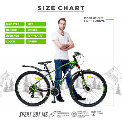 KROSS Xpert 29T Unisex Matt Black Multispeed (Shimano 24-Speed) MTB | Alloy Frame with Dual Disc Brakes and Front Suspension Fork | Ideal for 15+ Years (Green) 