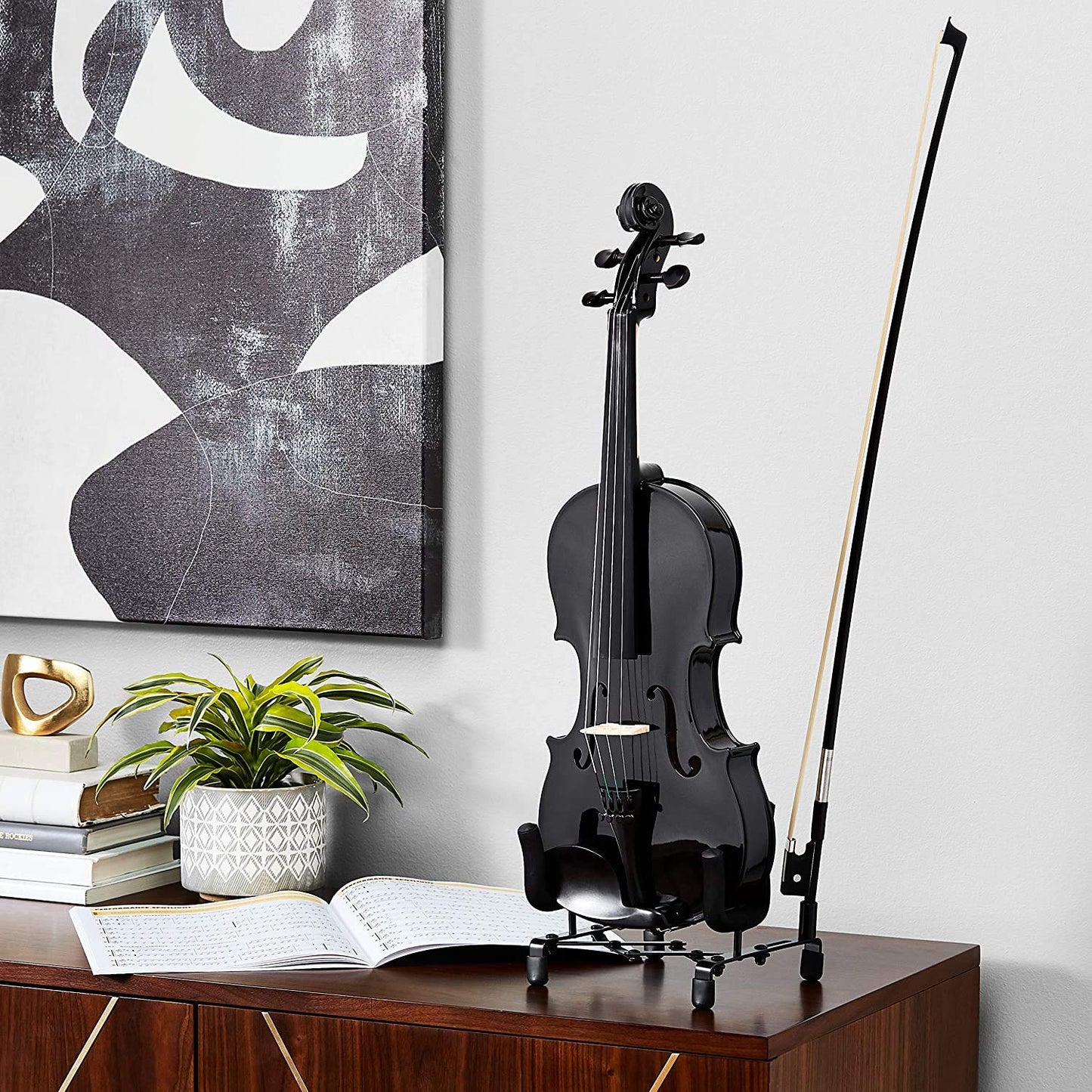Kadence, Vivaldi 4/4 Violin With Bow, Rosin, Hard Case, Tuner V001-D (Black) 