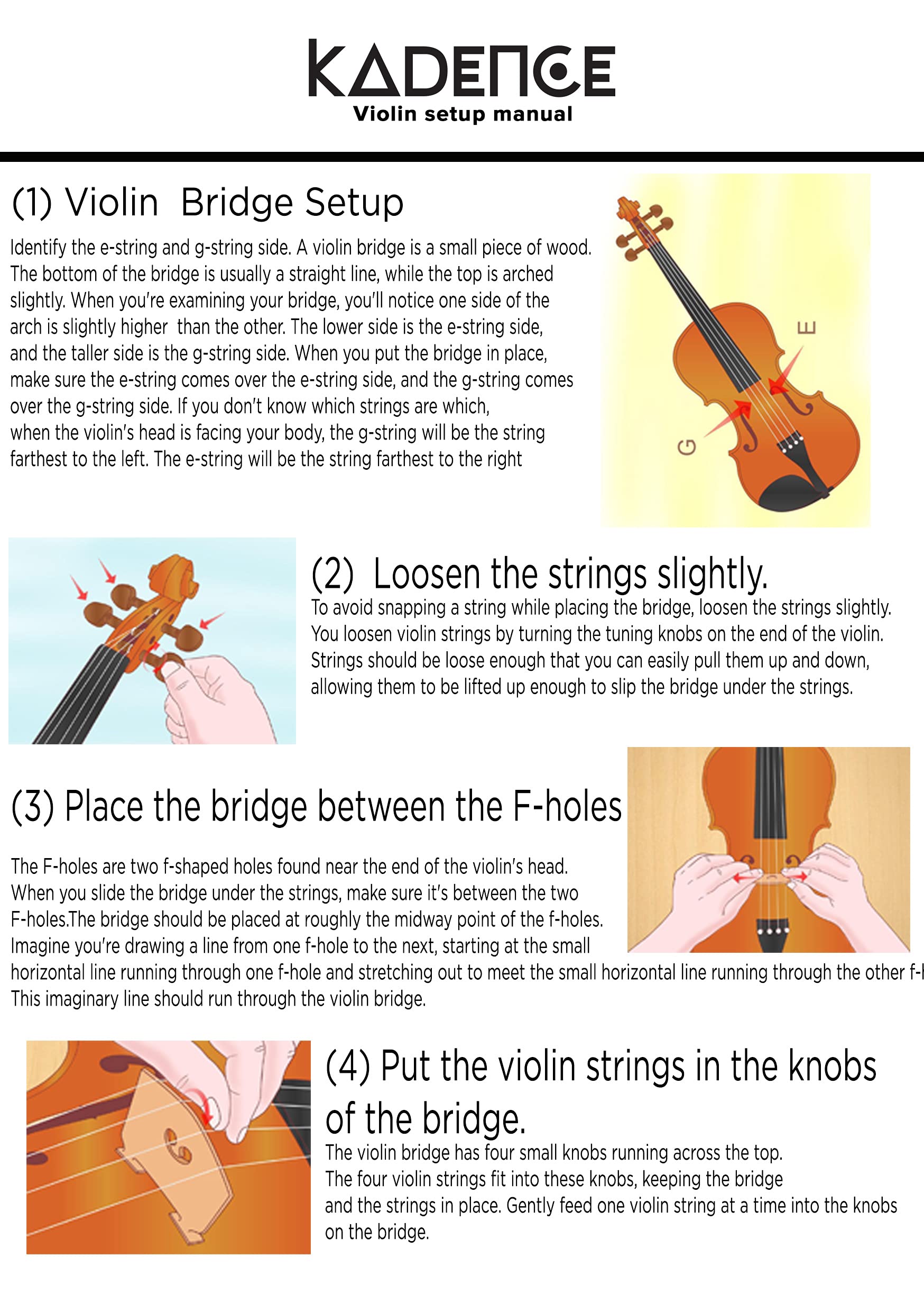 Kadence Vivaldi Acoustic Violin Full Size with Bow, Rosin, Carrying Hard Case,Instrument for Beginners, Adults, Boys, Girls, Children, Kids (4/4, Black) 