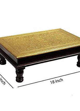 Kamdhenu art and craft Wooden Chowki | Floral Brass Fitted Decorative Bajot for Sitting Pooja Temple 12 x18 