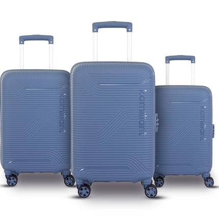 Kamiliant Medium Nexus 3-Piece Luggage Set (Small + + Large) | PP Hard-Shell Trolley with 8 Spinner Wheels & 3-Digit Lock, Trolley Bag/Luggage/Suitcase for Travel for Men and Women-Blue 
