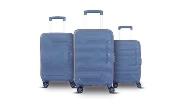 Kamiliant Medium Nexus 3-Piece Luggage Set (Small + + Large) | PP Hard-Shell Trolley with 8 Spinner Wheels & 3-Digit Lock, Trolley Bag/Luggage/Suitcase for Travel for Men and Women-Blue 