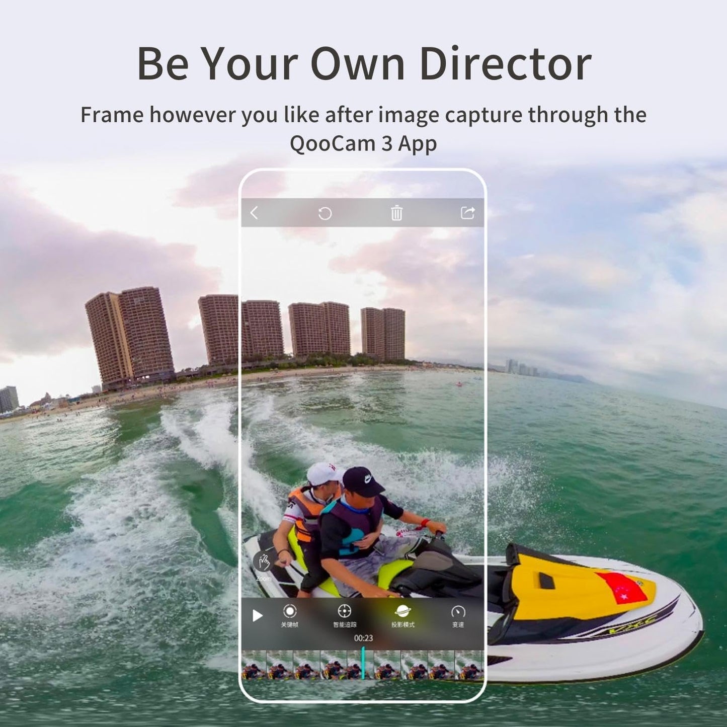 KanDao QooCam3 360° Camera with1.55 Sensor (Dual Battery Bundle) Waterproof Camera, 5.7K Wide-Angle with Lens Cover, Realtime Editing, 5X Stabilization for Sports, Outdoor, Travel 