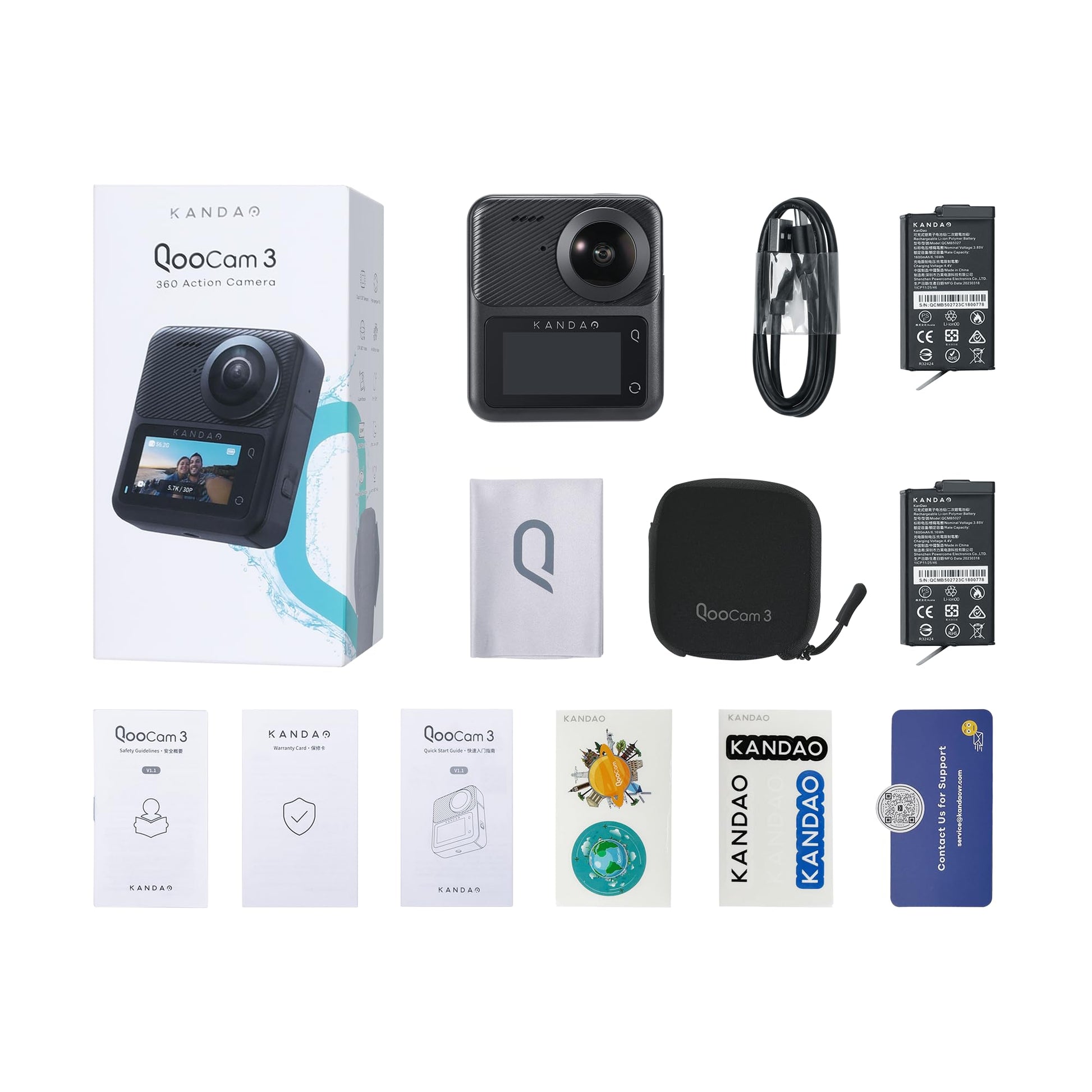 KanDao QooCam3 360° Camera with1.55 Sensor (Dual Battery Bundle) Waterproof Camera, 5.7K Wide-Angle with Lens Cover, Realtime Editing, 5X Stabilization for Sports, Outdoor, Travel 