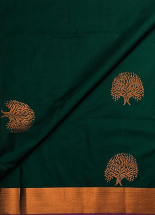 Kanchipuram Pure Silk Saree Original Golden Zari Intricate Jacquard Weaves Traditional Rich Border & Contrast Zari Rich Pallu(Green)-Silk Mark 