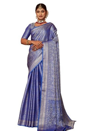 Kanjivaram Women's Pure Silk Brocade Mysore Silk sarees Banarasi Silk Jacquard Zari Work With Unstitched brocket blouse with borders-016 (Lavender) 